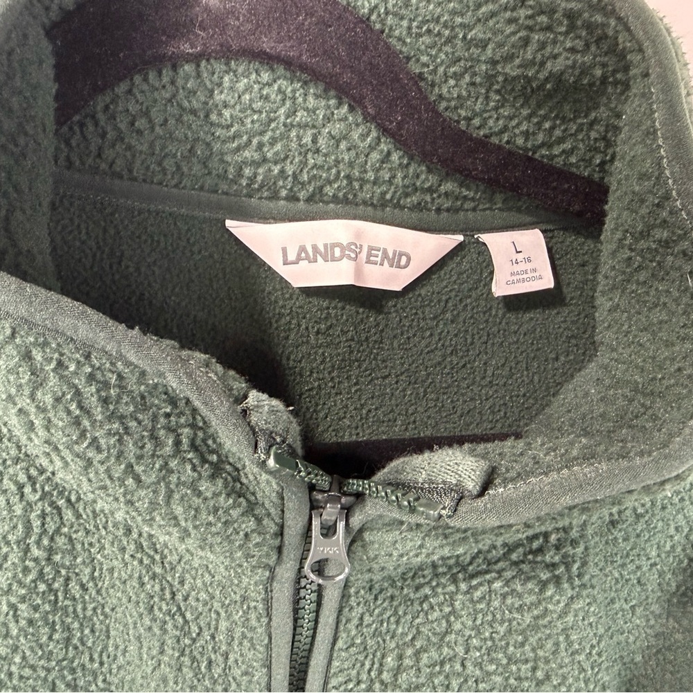Lands' End women’s Cozy Sherpa Fleece green zip up jacket. Size large 14-16. - Picture 5 of 6